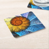 Blumenorange Gelb Blau Abstrakte Kunst Rechteckiger Pappuntersetzer (angewinkelt)