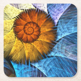 Blumenorange Gelb Blau Abstrakte Kunst Rechteckiger Pappuntersetzer