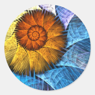 Blumenorange Gelb Blau Abstrakte Kunst Runder Aufkleber