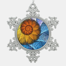 Blumenorange Gelb Blau Abstrakte Kunst Schneeflocken Zinn-Ornament