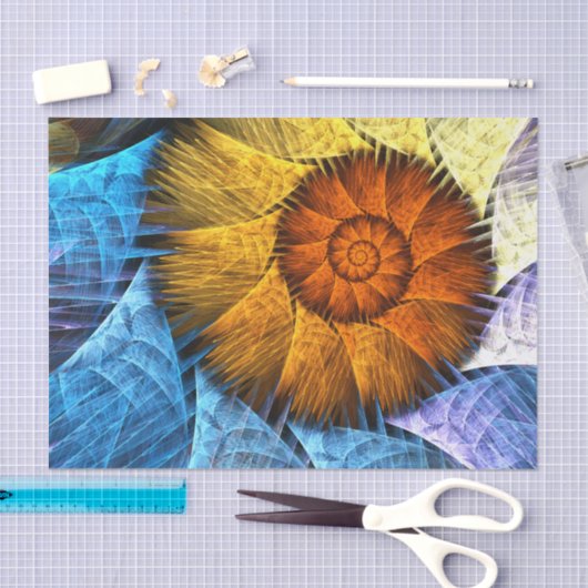 Blumenorange Gelb Blau Abstrakte Kunst Seidenpapier (Handwerk)