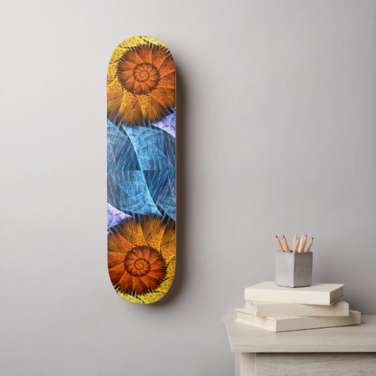 Blumenorange Gelb Blau Abstrakte Kunst Skateboard (Wandkunst)
