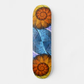 Blumenorange Gelb Blau Abstrakte Kunst Skateboard (Vorderseite)