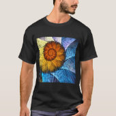 Blumenorange Gelb Blau Abstrakte Kunst T-Shirt (Vorderseite)