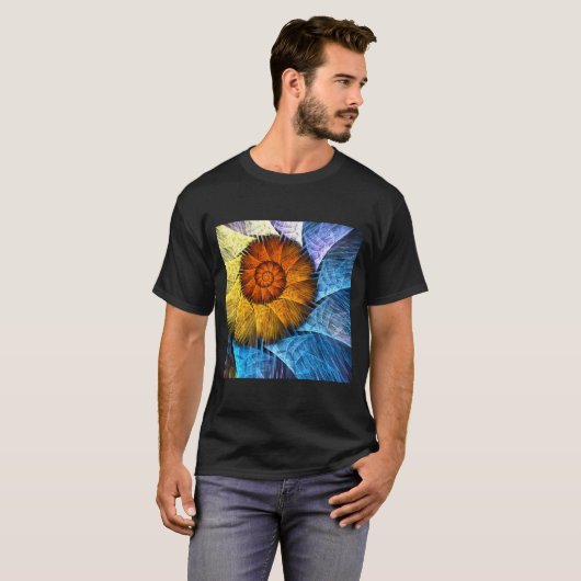 Blumenorange Gelb Blau Abstrakte Kunst T-Shirt (Vorne ganz)