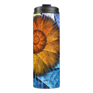 Blumenorange Gelb Blau Abstrakte Kunst Thermosbecher