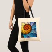 Blumenorange Gelb Blau Abstrakte Kunst Tragetasche (Vorderseite (Produkt))