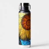 Blumenorange Gelb Blau Abstrakte Kunst Trinkflasche (Vorne)