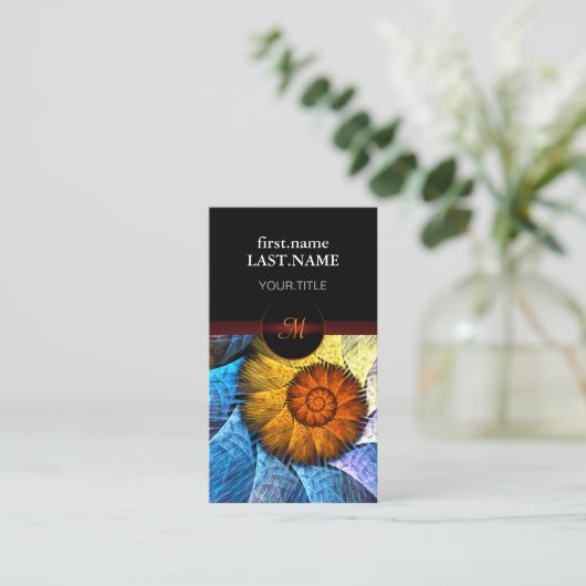Blumenorange Gelb Blau Abstrakte Kunst Visitenkarte (Stehend Vorderseite)