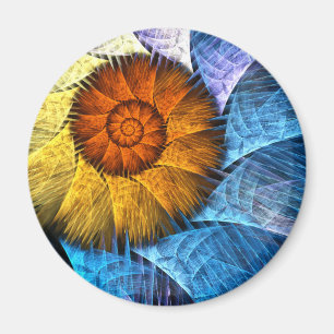 Blumenorange Gelb Blau Abstrakte Runde Magnet