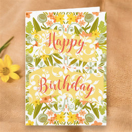 Blumenorange Gelbe Originelle Kunst zum Geburtstag Karte