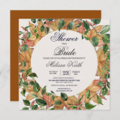 Blumenorange Grüne Wasserfarben Brautparty Einladung (Vorne/Hinten)