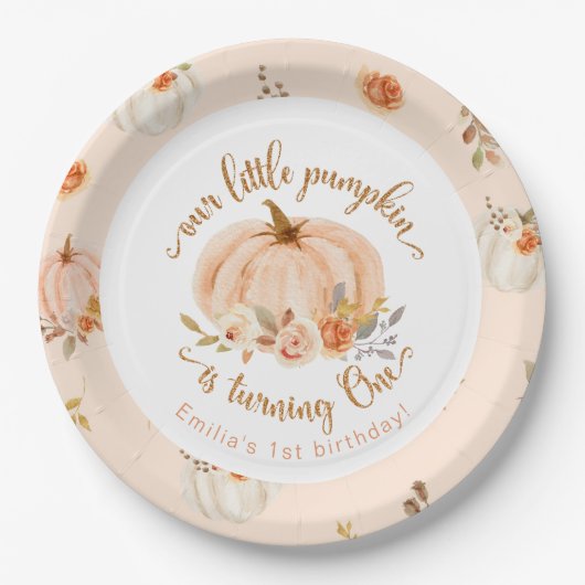 Blumenorange Herbst Kürbisgeburt Pappteller (Vorderseite)