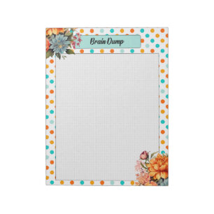 Blumenorange in Blue Polka Dots _ Brain Dump Notizblock