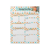 Blumenorange n Blue Polka Dot _ Pflegeplan Notizblock (Rotiert)