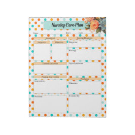 Blumenorange n Blue Polka Dot _ Pflegeplan Notizblock
