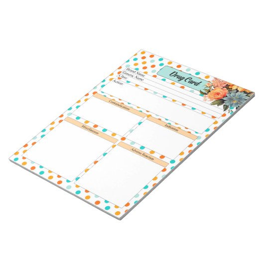 Blumenorange n Blue Polka Dots _Drug Card Notizblock (angewinkelt)