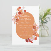Blumenorange Rosa moderne Hochzeit Einladung (Stehend Vorderseite)