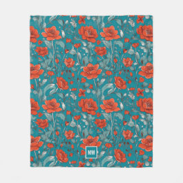Blumenorange, rotes Orange, Pappchen aquamarine Ei Fleecedecke