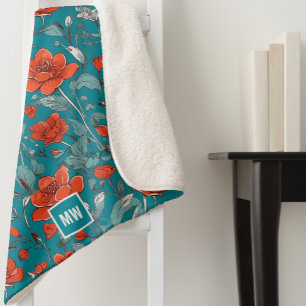 Blumenorange, rotes Orange, Pappchen aquamarine Ei Sherpadecke