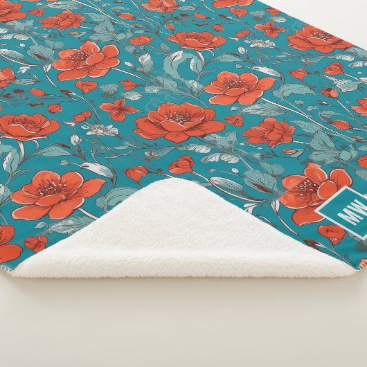 Blumenorange, rotes Orange, Pappchen aquamarine Ei Sherpadecke (3/4)