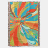 Blumenorange Türkis und Blaues Muster Decke (Vorderseite Vertikal)