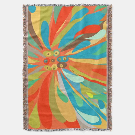 Blumenorange Türkis und Blaues Muster Decke (Vorderseite Vertikal)