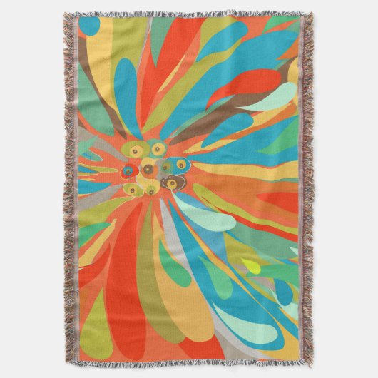 Blumenorange Türkis und Blaues Muster Decke (Vorderseite Vertikal)