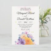 Blumenorange und lila Einladungen (Stehend Vorderseite)