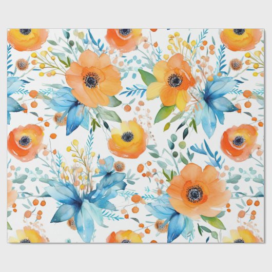 Blumenorangen und Blues-Umschlagpapier Geschenkpapier (Flach)