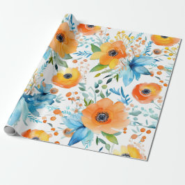 Blumenorangen und Blues-Umschlagpapier Geschenkpapier
