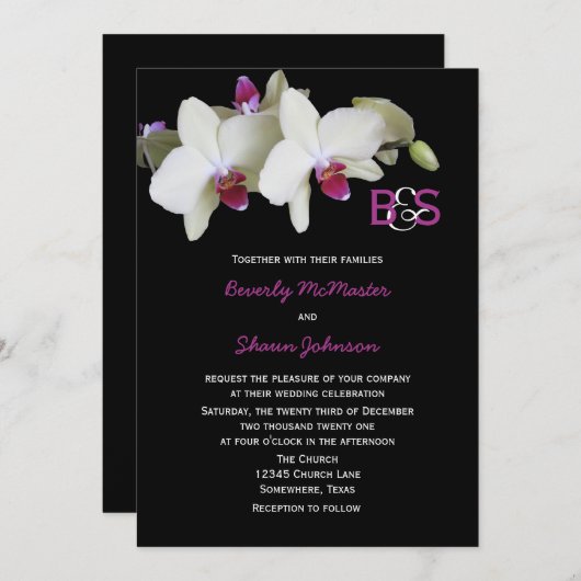 Blumenorchid Einladung mit Monogrammen (Vorne/Hinten)