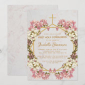 Blumenorchideen Marble Gold Erste Heilige Kommune Einladung (Vorne/Hinten)