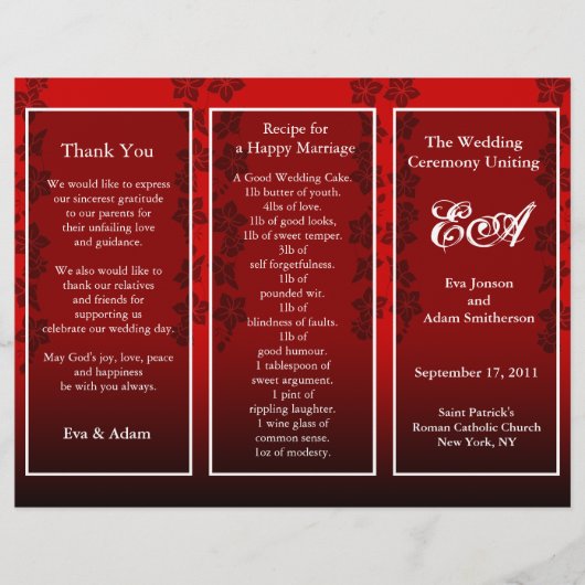 Blumenordner für das Hochzeitsprogramm rot (Vorderseite)