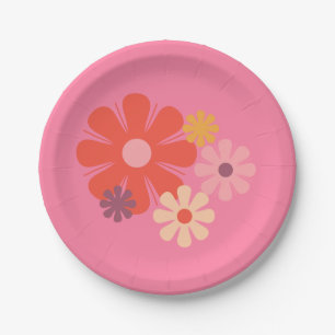 Blumenort Retro-minimalistisches Blumenmuster Rosa Pappteller
