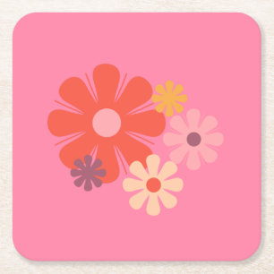 Blumenort Retro-minimalistisches Blumenmuster Rosa Rechteckiger Pappuntersetzer