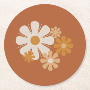 Blumenort Retro-minimalistisches Blumenmuster Runder Pappuntersetzer