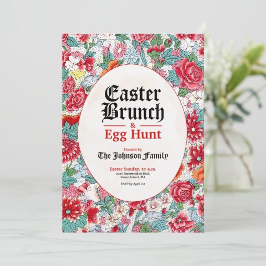 Blumenosterbrunch & Eierjagd Einladung (Stehend Vorderseite)