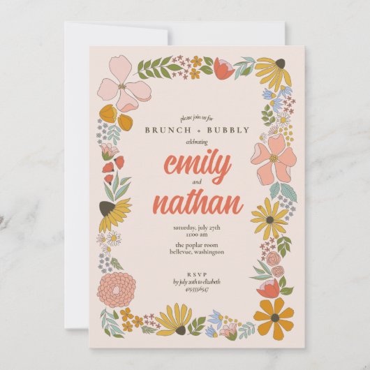 Blumenpaare Hochzeitsbrunch Dusche Einladung (Vorderseite)