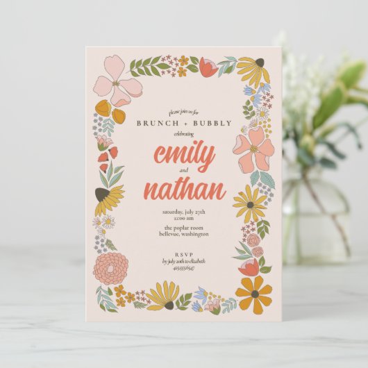 Blumenpaare Hochzeitsbrunch Dusche Einladung (Stehend Vorderseite)