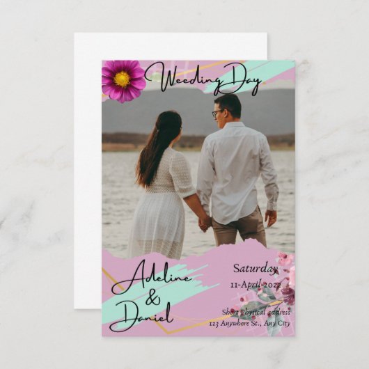 Blumenpaare Hochzeitsvorlage Elegant Einladung (Vorne/Hinten)