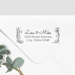 Blumenpaare-Namen Hochzeit-Rücksendeadresse Gummistempel
