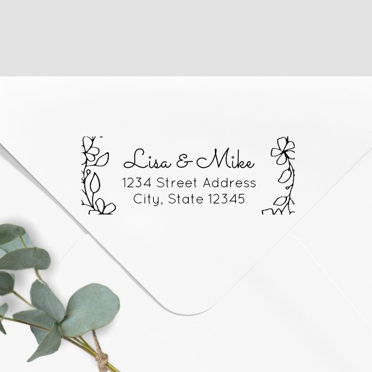 Blumenpaare-Namen Hochzeit-Rücksendeadresse Gummistempel