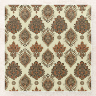 Blumenpaisley, asiatisches Vintages Textilmuster. Glasuntersetzer