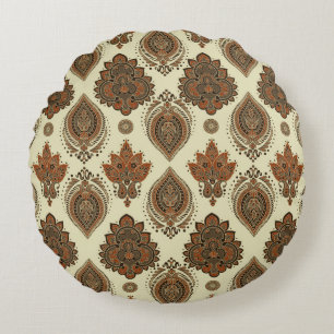 Blumenpaisley, asiatisches Vintages Textilmuster. Rundes Kissen