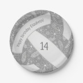 Blumenpaisley Federn Doodles Grauvolleyball Pappteller (Vorderseite)