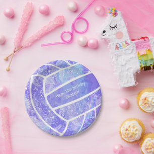 Blumenpaisley-Federn Doodles lila Volleyball Pappteller