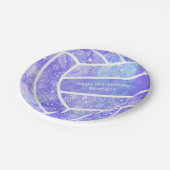 Blumenpaisley-Federn Doodles lila Volleyball Pappteller (Schrägansicht)