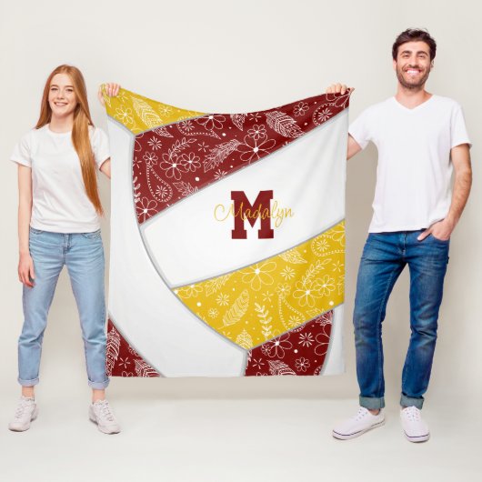 Blumenpaisley Federn Maroon Gold Volleyball Fleecedecke (Beispiel)