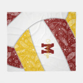 Blumenpaisley Federn Maroon Gold Volleyball Fleecedecke (Vorderseite (Horizontal))